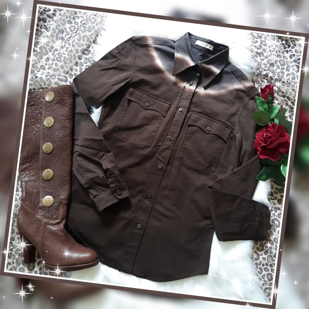 Auth Prada Brown Tie-dye Western Shirt Blouse - Picture 1 of 6